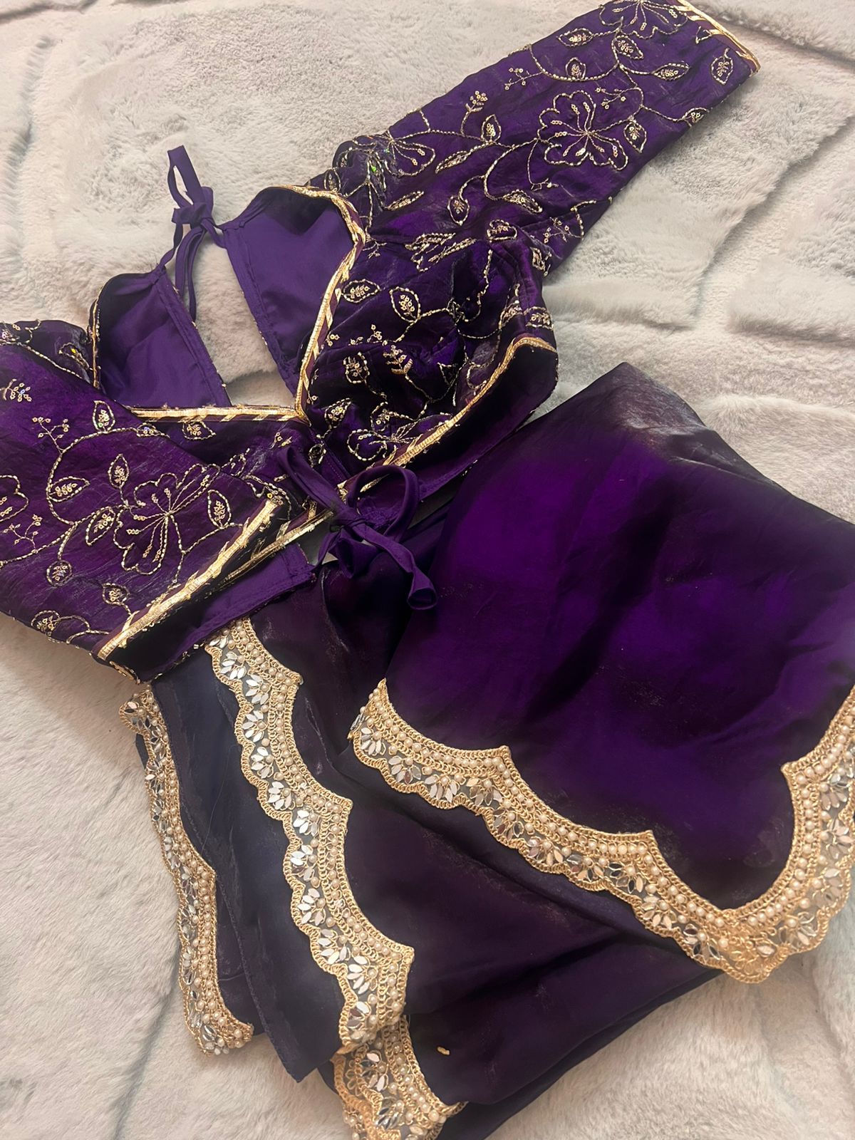 Purple Fendy Tissue Silk Designer Sari with Fendy Tissue Silk Designer Kaanchli Blouse