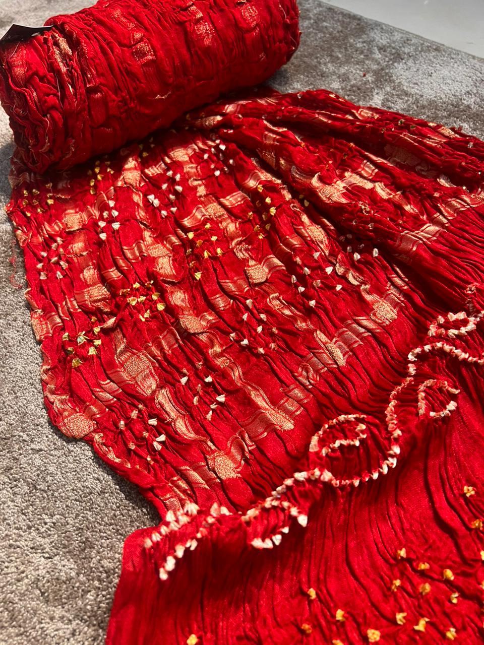 Beautiful Red Color Gajji Silk Saree