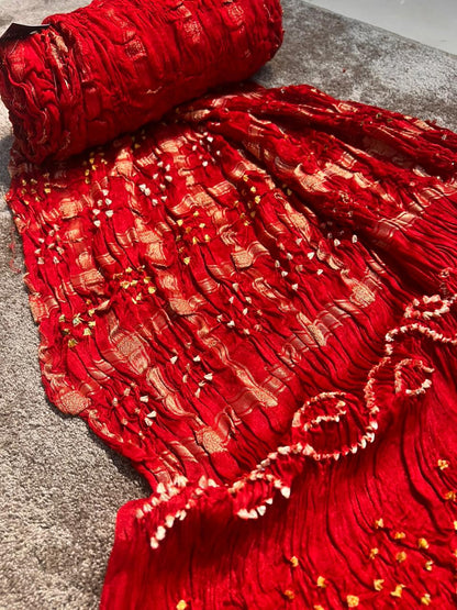 Beautiful Red Color Gajji Silk Saree