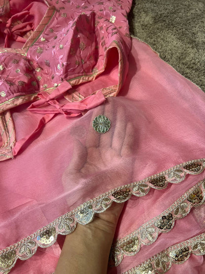 Beautiful Gota Work Chiffon Saree with Kanchli Blouse