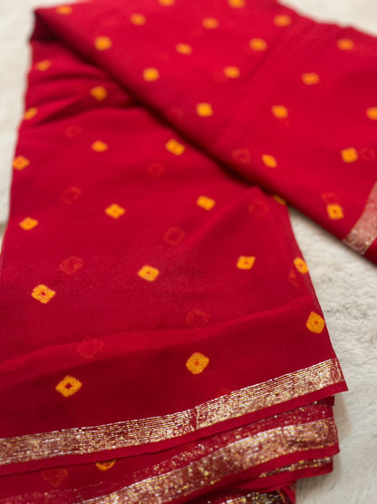 Beautiful Red Bandhini Saree with Satin Border