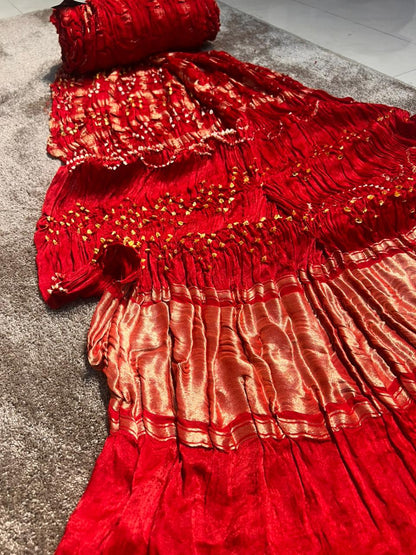 Beautiful Red Color Gajji Silk Saree