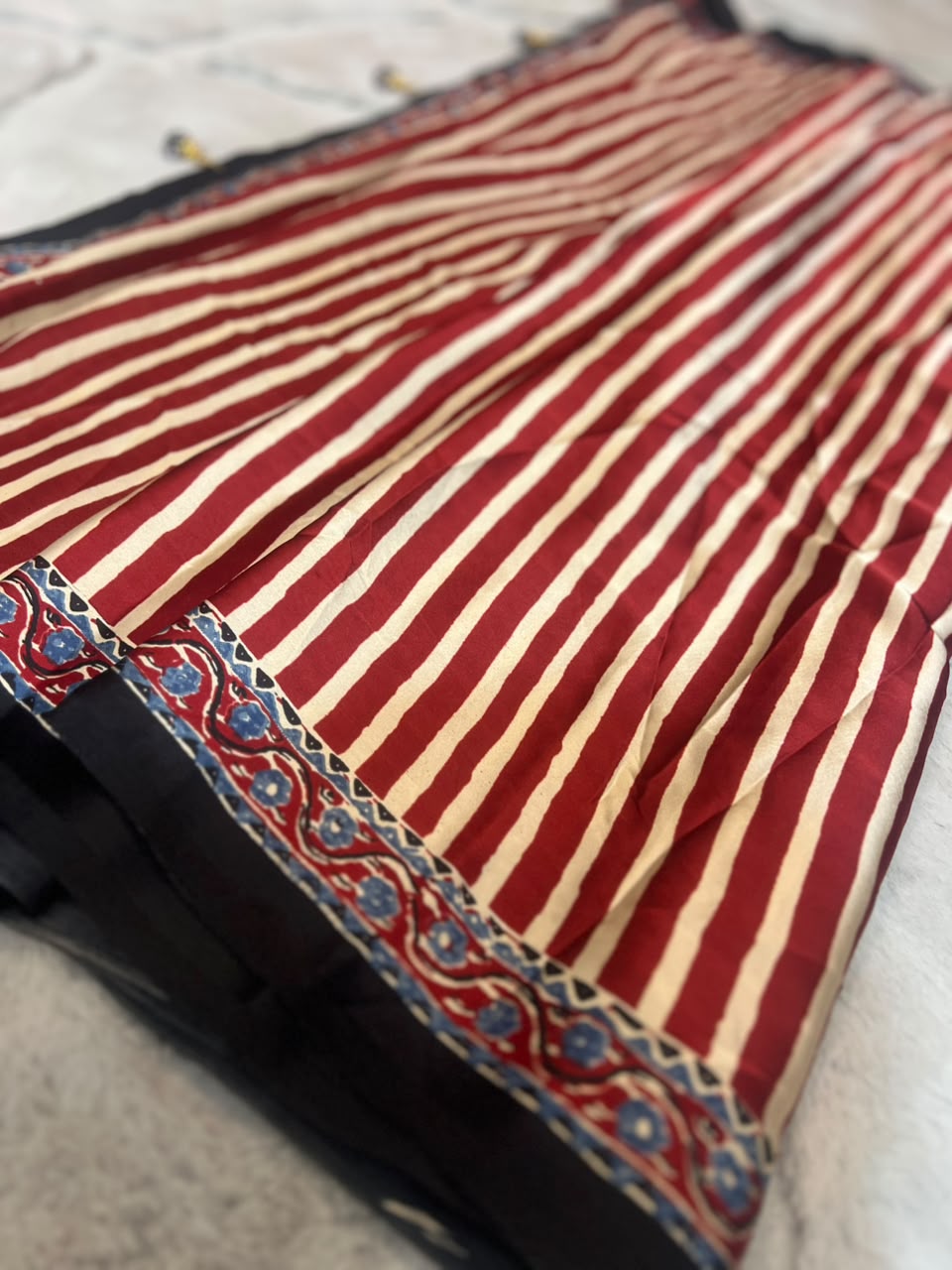 Beautiful Modal Silk Stripes Saree and Same Fabric Blouse Piece