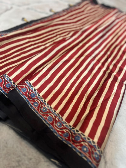 Beautiful Modal Silk Stripes Saree and Same Fabric Blouse Piece