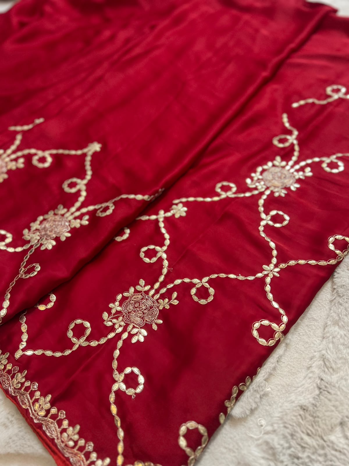 Beautiful Red Color Designer Zaal Work Saree