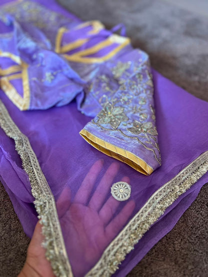 Beautiful Lavendor Color Chiffon Saree with Kanchli Blouse
