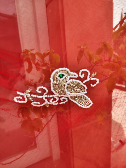 Red Color Chiffon Saree with Pearl Bird Work