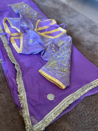 Beautiful Lavendor Color Chiffon Saree with Kanchli Blouse