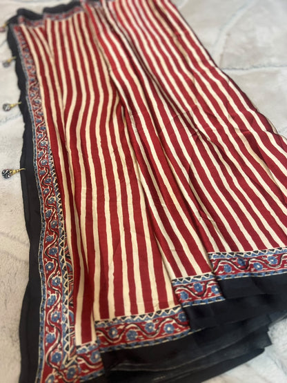 Beautiful Modal Silk Stripes Saree and Same Fabric Blouse Piece