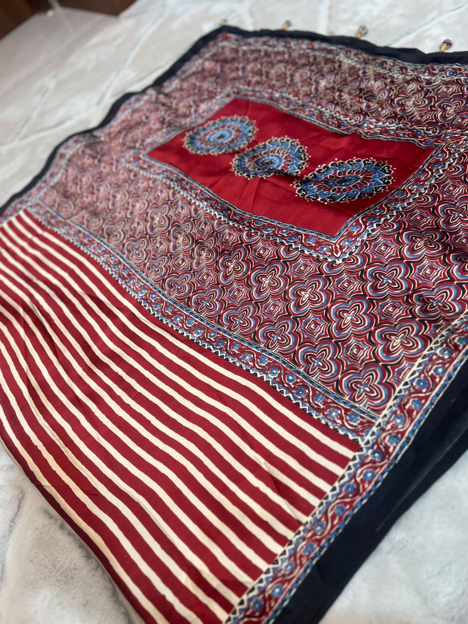 Beautiful Modal Silk Stripes Saree and Same Fabric Blouse Piece