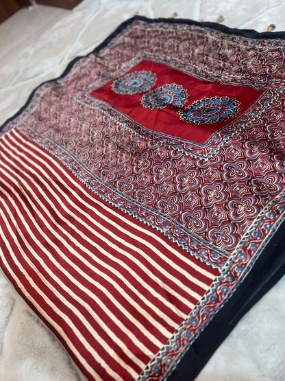 Beautiful Modal Silk Stripes Saree and Same Fabric Blouse Piece