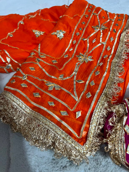 Beautiful Orange Color Soft Chiffon Gota Zaal Work Saree with Blouse Piece