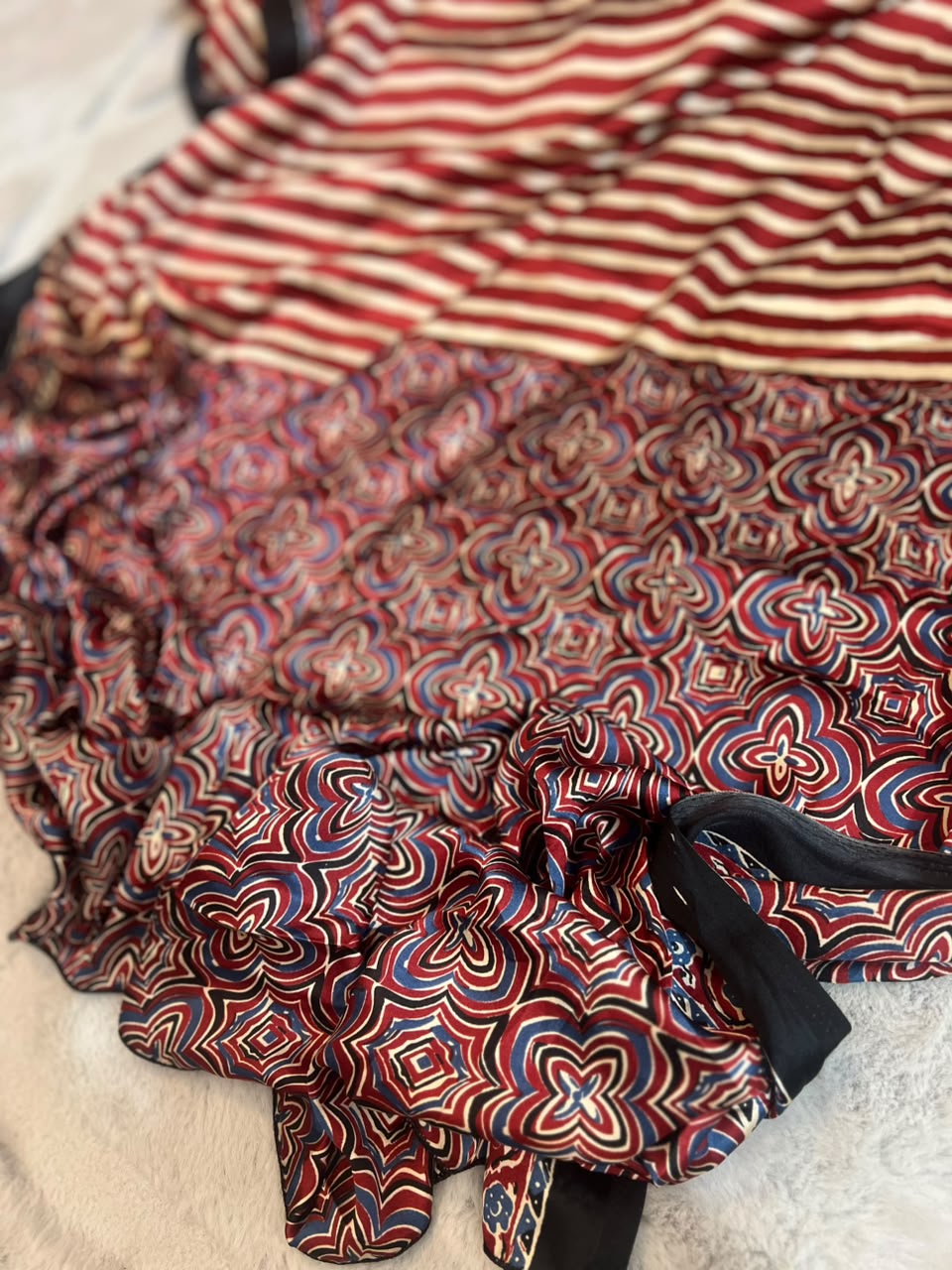 Beautiful Modal Silk Stripes Saree and Same Fabric Blouse Piece