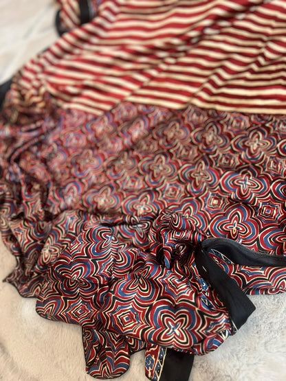 Beautiful Modal Silk Stripes Saree and Same Fabric Blouse Piece