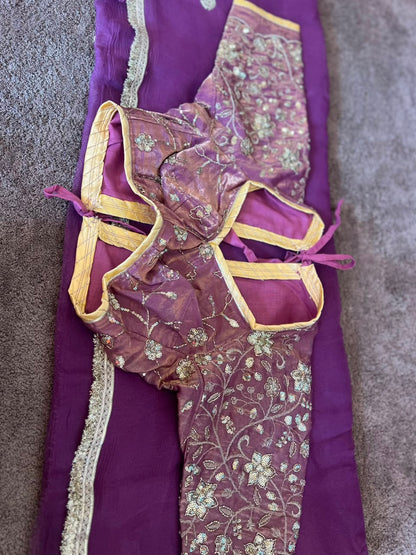 Beautiful Wine-Purple Color Chiffon Saree with Kanchli Blouse
