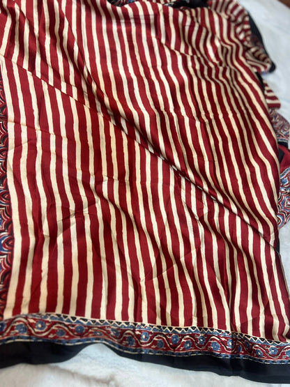 Beautiful Modal Silk Stripes Saree and Same Fabric Blouse Piece