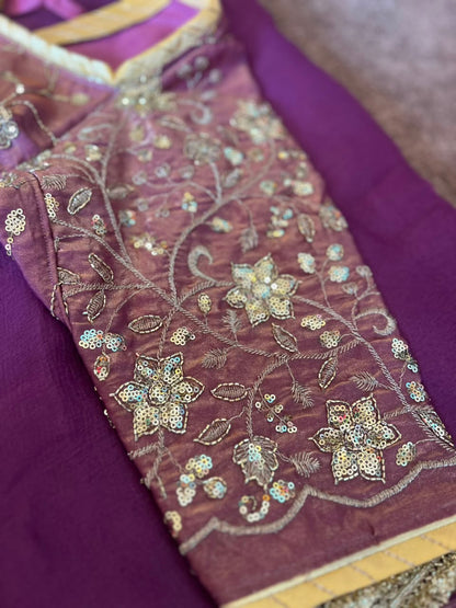 Beautiful Wine-Purple Color Chiffon Saree with Kanchli Blouse