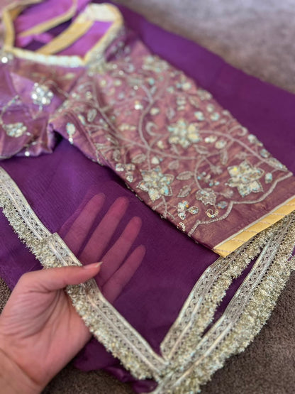 Beautiful Wine-Purple Color Chiffon Saree with Kanchli Blouse