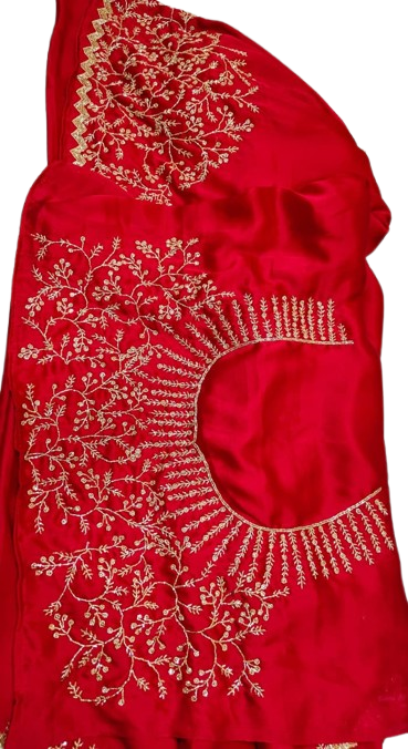 Beautiful Red Saree with Heavy Border Work and Heavy Blouse Piece