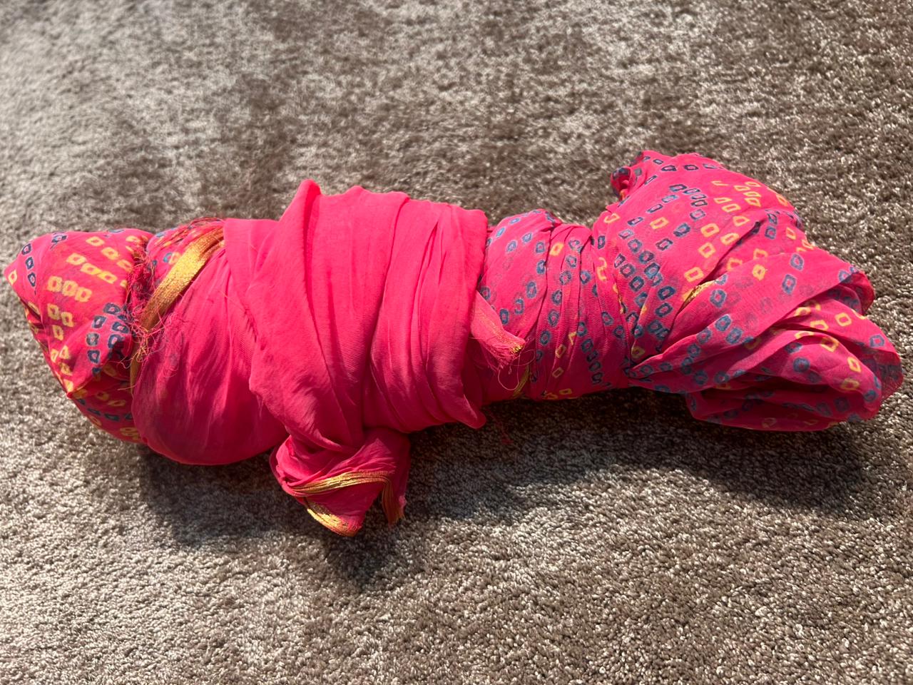 Pink Chiffon Bandhini Saree
