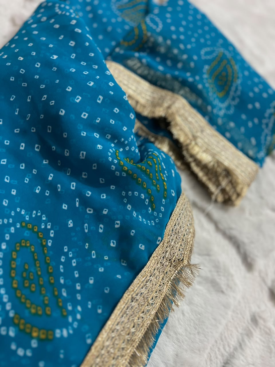 Beautiful Blue Color Karva Chauth Special Bandhini Saree