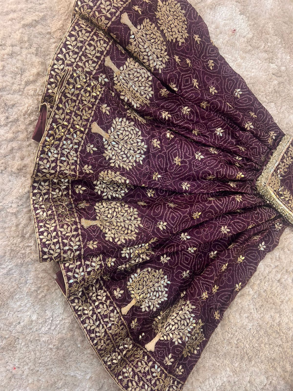 Bandhini with Gota Patti Work Full Ghera Purple Poshak (Unstitched)