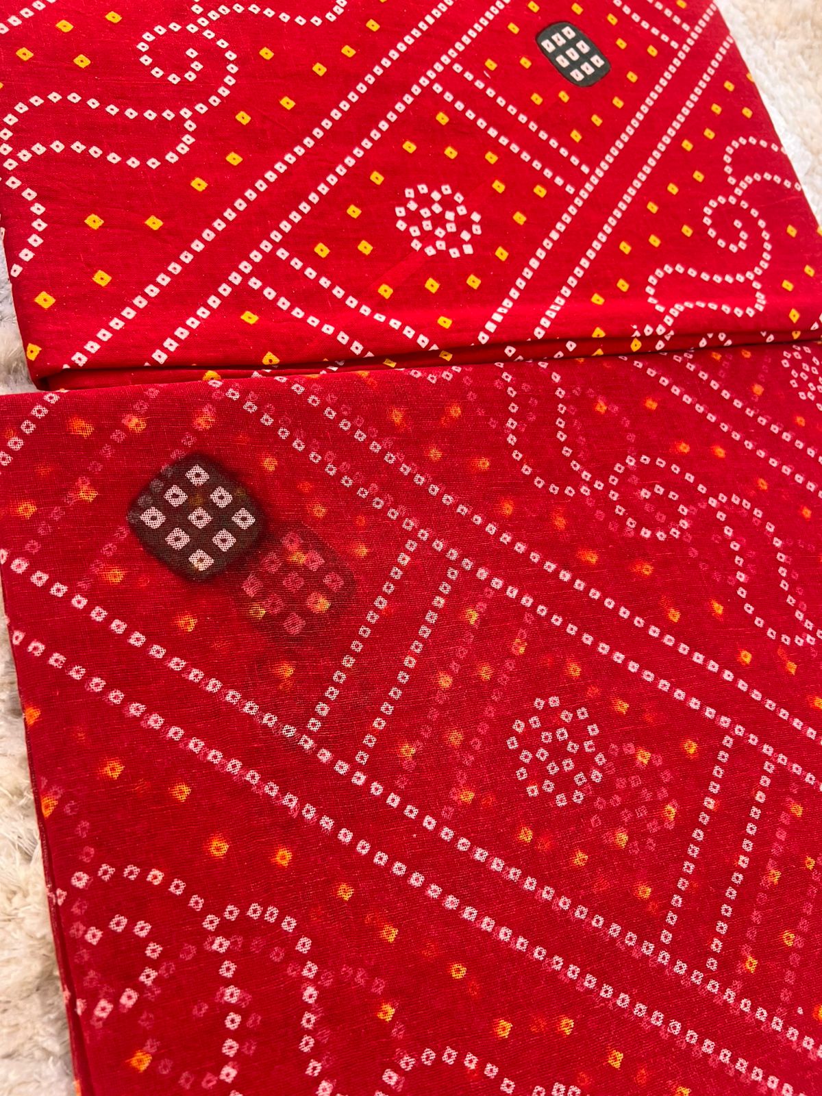 Bandhini Print Red Cotton Poshak (Unstitched)