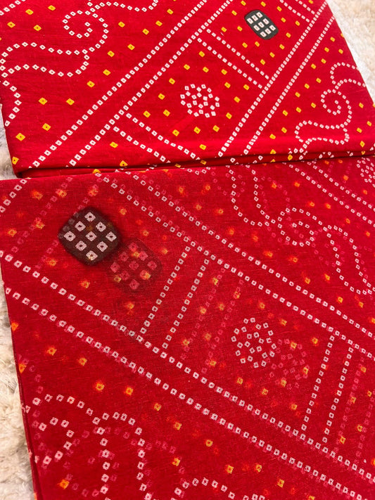 Bandhini Print Red Cotton Poshak (Stitched)