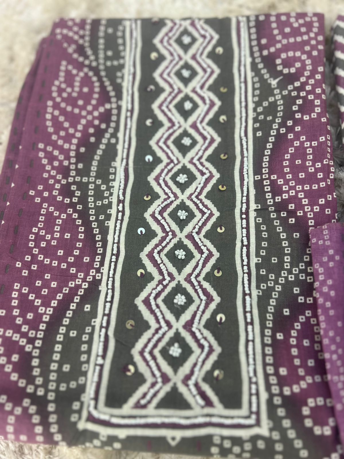 Bandhini Printed Suit with Mal Mal Duppatta (Unstitched)