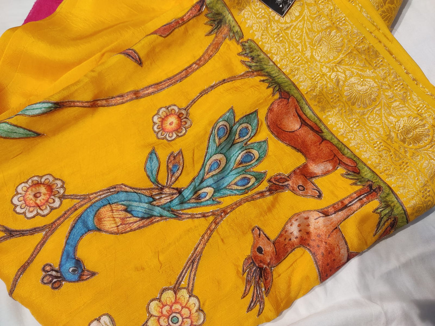 Beautiful Musturd Yellow Color Peacock Design Saree with Blouse Piece