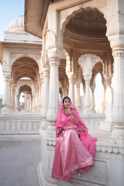 Beautiful Designer Gajji Silk Poshak paired with a Pure Chiffon Odhna — a timeless blend of grace and royalty.