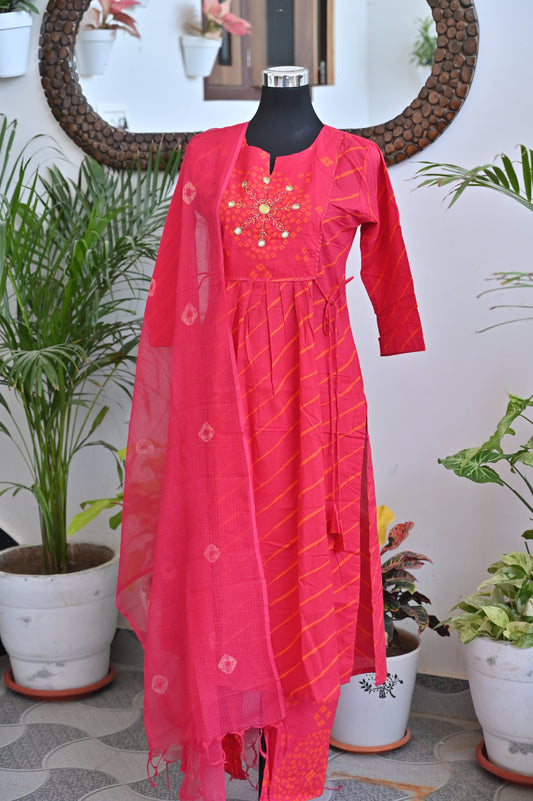 Lahariya Print, Mirror Work Cotton Suit