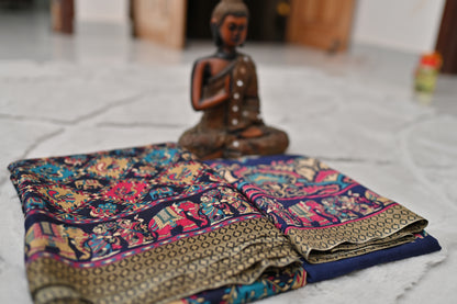 Blue Pashmina Silk Saree and Shawl Combo
