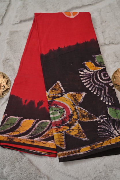 Red and Purple Vatik Print Saree