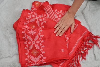 Red Pure Tussur Silk Saree