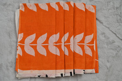 Pure Cotton Orange and White Saree