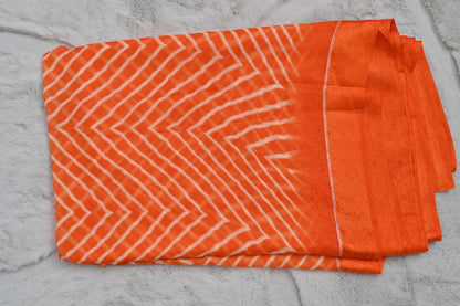 Sythentic Orange Zig Zag Lahariya Saree