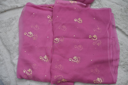 Purple Pure Chiffon Peta Work Saree
