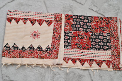 Soft Cotton Handloom Saree with Ajrak Patches
