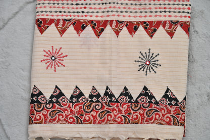 Soft Cotton Handloom Saree with Ajrak Patches