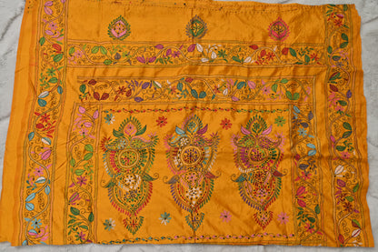 Yellow Silk Kaatha Work Saree