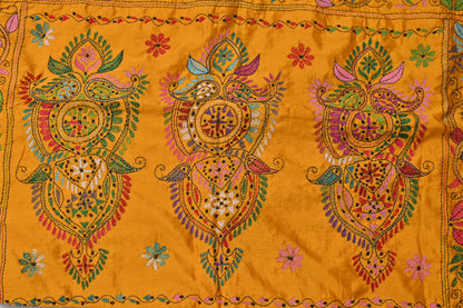 Yellow Silk Kaatha Work Saree