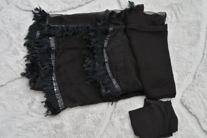 Black Pure Chiffon Furr Saree