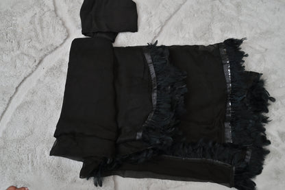 Black Pure Chiffon Furr Saree