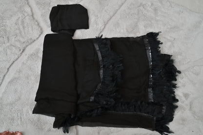 Black Pure Chiffon Furr Saree