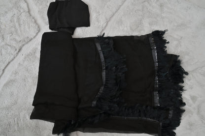 Black Pure Chiffon Furr Saree