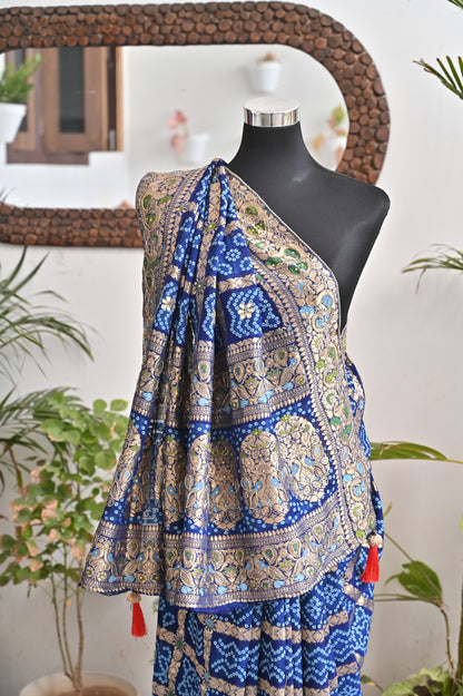 Beautiful Peacock Blue Ghat Chola Saree
