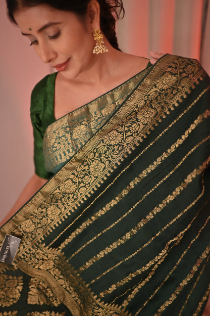 Beautiful Shaded Green Russian Silk Saree