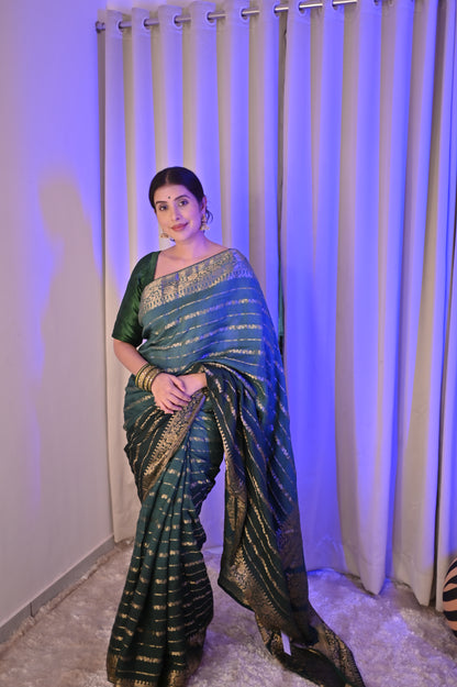 Beautiful Shaded Green Russian Silk Saree