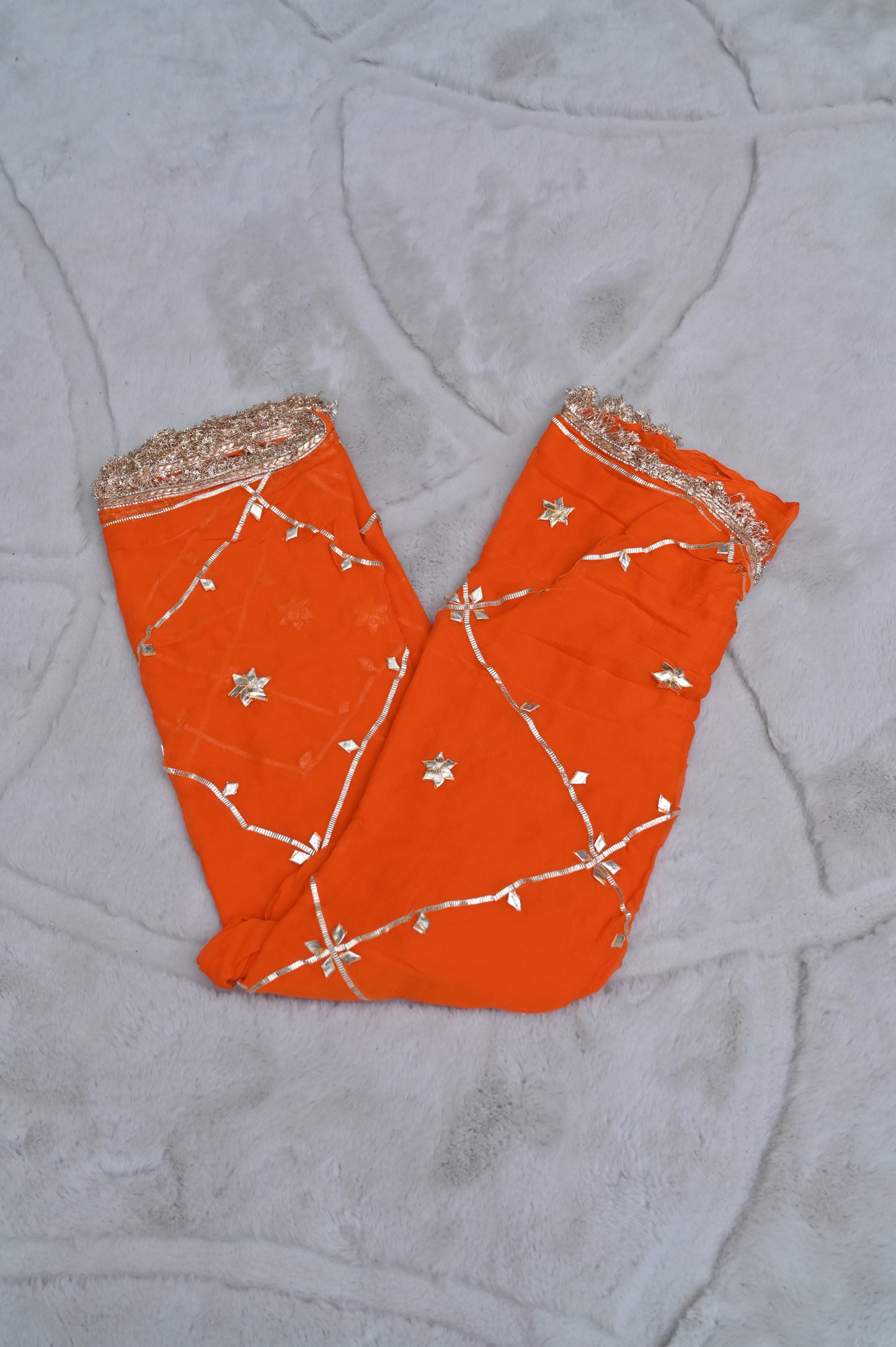 Orange Soft Chiffon Gota Zaal Work Saree